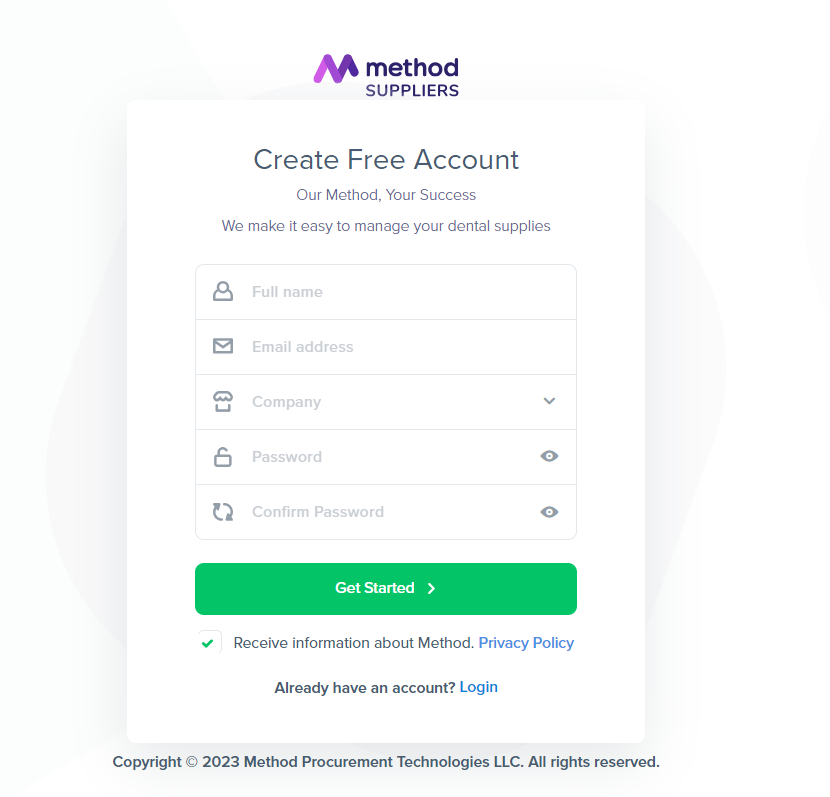 Register for the Method Supplier Portal